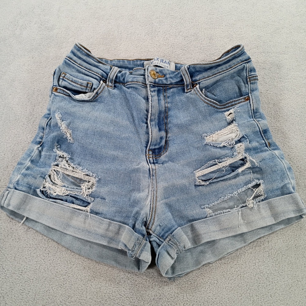 Wax Jean Collection Womens 90264 Medium Wash Small Distressed Cuffed Shorts